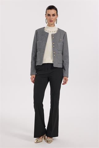 Ekol Torba Cepli Kaşe Gri Kadın Ceket 1181-2K5