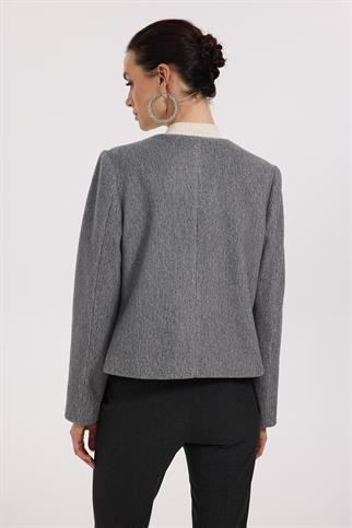 Ekol Torba Cepli Kaşe Gri Kadın Ceket 1181-2K5