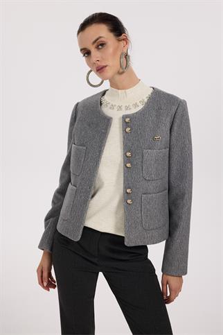 Ekol Torba Cepli Kaşe Gri Kadın Ceket 1181-2K5