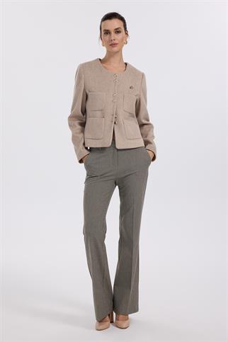 Ekol Torba Cepli Kaşe Vizon Kadın  Ceket 1181-2K5