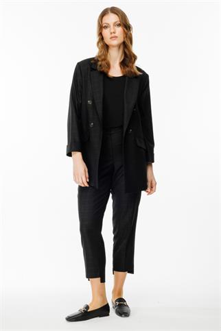 Ekol Kare Desenli Duble Kol Siyah Kadın Ceket 1547-2K5