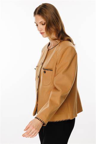 Ekol Torba Cep Zikzak Biyeli Camel Ceket 1621-2K5