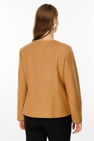 Ekol Torba Cep Zikzak Biyeli Camel Ceket 1621-2K5