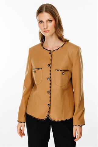 Ekol Torba Cep Zikzak Biyeli Camel Ceket 1621-2K5