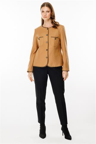 Ekol Torba Cep Zikzak Biyeli Camel Ceket 1621-2K5