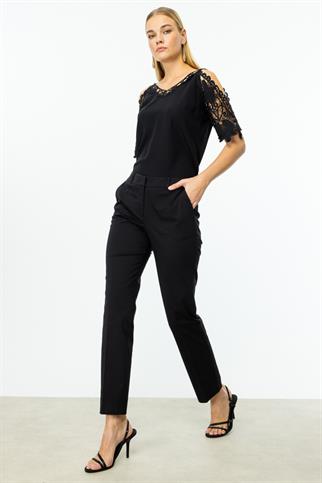 Boru Paça Köprülü Siyah Kadın Pantolon 2026-2Y5