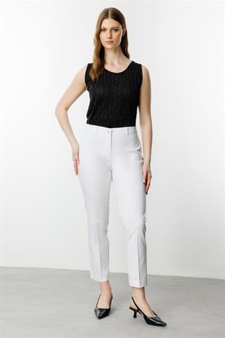 Beli Lastikli Cepsiz Ekru Kadın  Pantolon  2028-2Y5