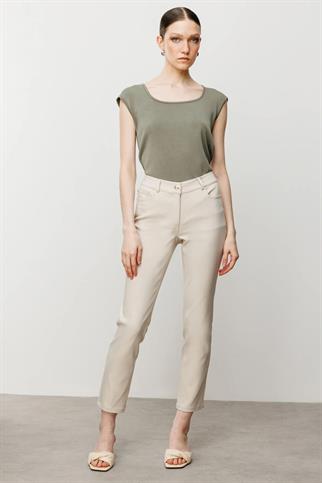 EKOL BEŞ CEPLİ BORU PAÇA KUM KADIN PANTOLON 2042-2Y5