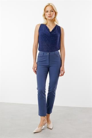 Beş Cep Dar Paça Kanvas İndigo  Pantolon 2050-2Y5