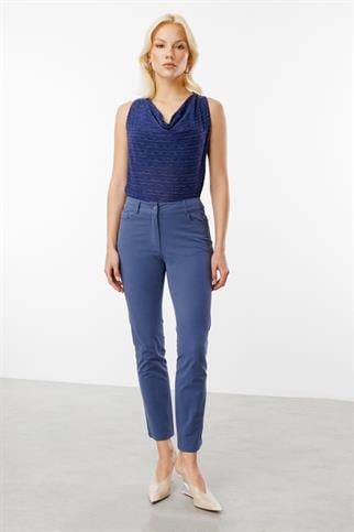 Beş Cep Dar Paça Kanvas İndigo  Pantolon 2050-2Y5