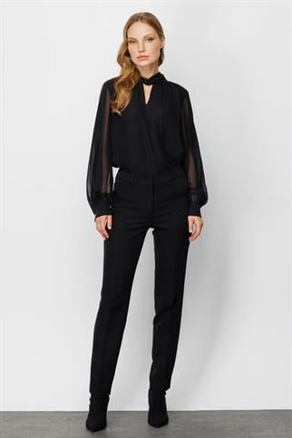 Çizgi Cepli Siyah Kadın Pantolon  2147-2K4