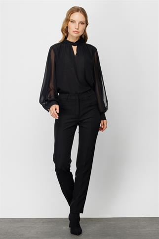 Çizgi Cepli Siyah Kadın Pantolon  2147-2K4