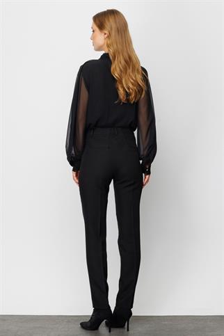 Çizgi Cepli Siyah Kadın Pantolon  2147-2K4