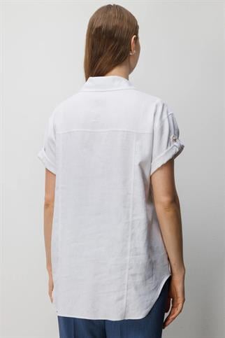 Kısa Kollu Keten Gömlek Ekru 2524-2Y6