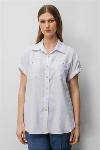 Kısa Kollu Keten Gömlek Ekru 2524-2Y6