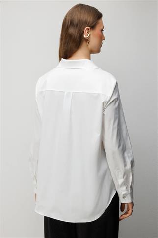 Polo Yaka Pamuklu Büyük Beden Gömlek Ekru 2560-2Y6