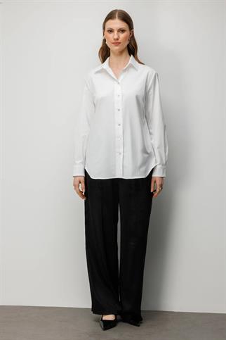 Polo Yaka Pamuklu Büyük Beden Gömlek Ekru 2560-2Y6