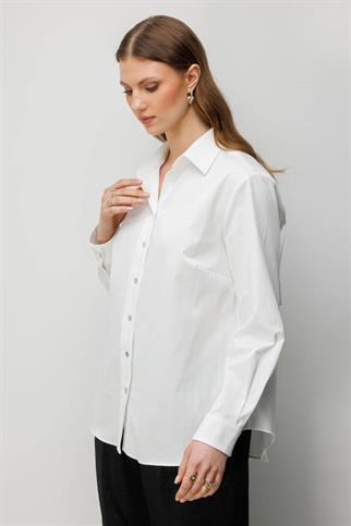 Polo Yaka Pamuklu Büyük Beden Gömlek Ekru 2560-2Y6