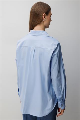 Polo Yaka Pamuklu Büyük Beden Gömlek Mavı 2560-2Y6