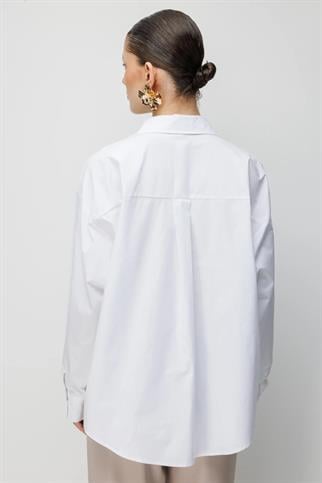 Boncuklu Çiçek İşlemeli Pamuk Gömlek Ekru 2810-2Y6