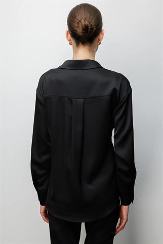 Kruvaze Yaka Bağcıklı Gömlek Siyah 2862-2Y6