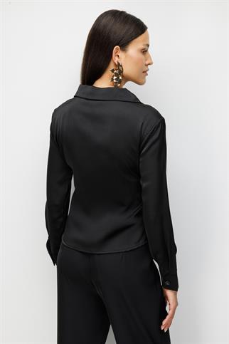 Beli Bağlamalı Büzgülü Bluz Siyah 2866-2Y6