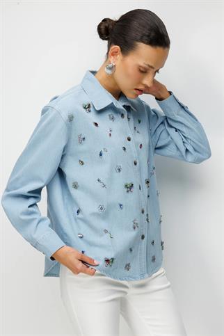 Renkli Taşlı Kot Gömlek Blue 2912-2Y6
