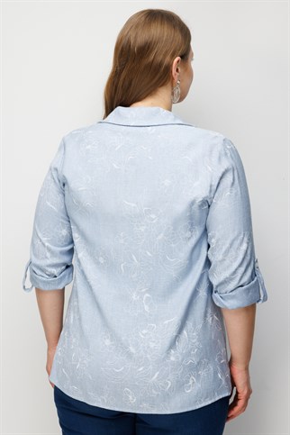 Polo Yaka Desenli Keten Gömlek Blue 2990-2Y6