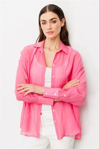 Astarsız Düğmeli Pembe  Gömlek 3020-2Y5