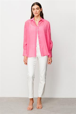 Astarsız Düğmeli Pembe  Gömlek 3020-2Y5