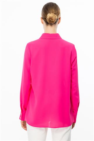Çift Kapak Cepli Düğmeli Pembe Kadın Bluz 3026-2Y5