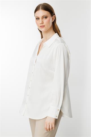 Büyük Beden Saten Ekru Kadın  Gömlek 3510-2Y5