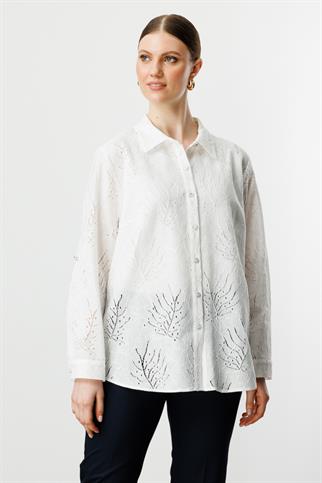 Önü Düğmeli Ekru Kadın Dantelli Bluz 3512-2Y5