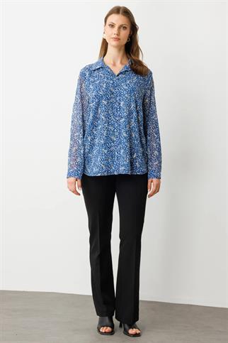 DESENLİ KUMAŞ İNDİGO KADIN BLUZ  3522-2Y5