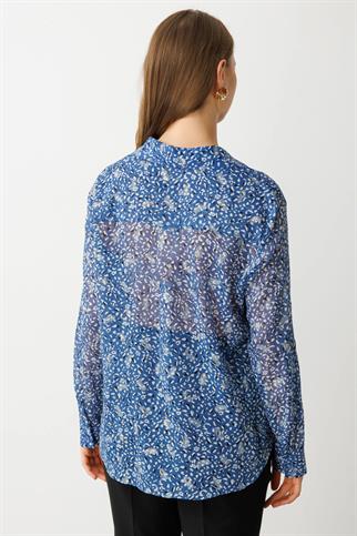 DESENLİ KUMAŞ İNDİGO KADIN BLUZ  3522-2Y5