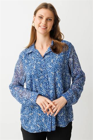 DESENLİ KUMAŞ İNDİGO KADIN BLUZ  3522-2Y5