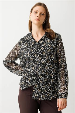 DESENLİ KUMAŞ SİYAH KADIN BLUZ 3522-2Y5
