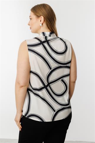 Desenli V Yaka Siyah Kadın  Bluz  3564-2Y5