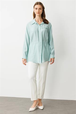 Beli Lastikli Büyük Beden Mint Kadın Bluz  3642-2Y5