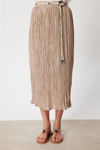 Süs Kemerli Pamuklu Maxi Etek Kum 3908-2Y6