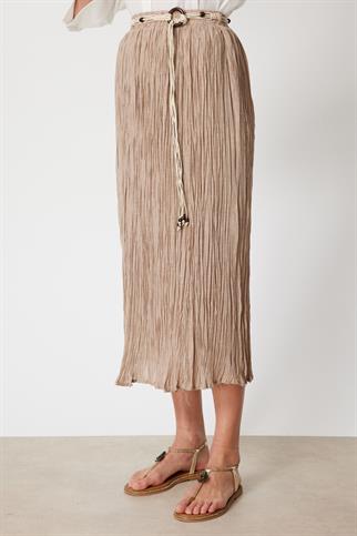 Süs Kemerli Pamuklu Maxi Etek Kum 3908-2Y6