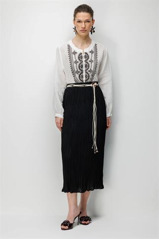 Süs Kemerli Pamuklu Maxi Etek Siyah 3908-2Y6