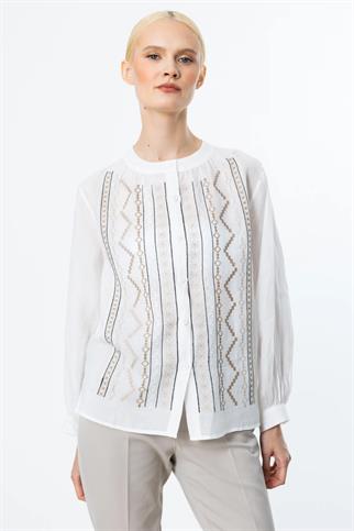 ÖNÜ NAKIŞLI EKRU KETEN KADIN BLUZ  3928-2Y5