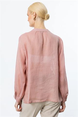 ÖNÜ NAKIŞLI PEMBE KETEN KADIN BLUZ 3928-2Y5