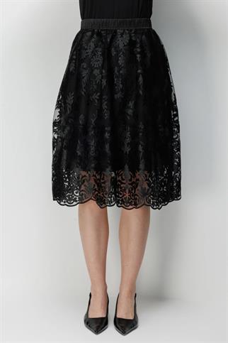 Nakış Desenli Yan Cepli Midi Etek Siyah 3944-2Y6