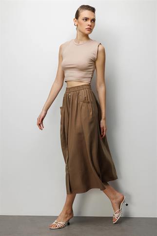  Torba Cepli Süs Düğmeli Pamuk Etek Kakao 3950-2Y6