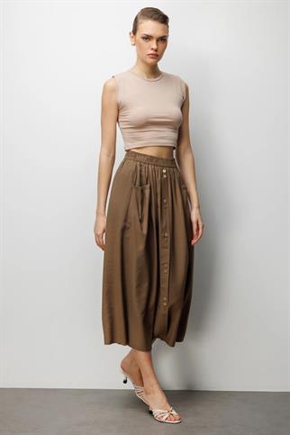  Torba Cepli Süs Düğmeli Pamuk Etek Kakao 3950-2Y6