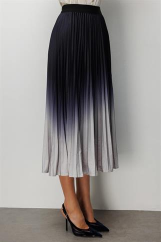 Piliseli Renk Geçişli Midi Etek Siyah 3954-2Y6