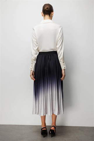 Piliseli Renk Geçişli Midi Etek Siyah 3954-2Y6