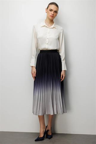 Piliseli Renk Geçişli Midi Etek Siyah 3954-2Y6